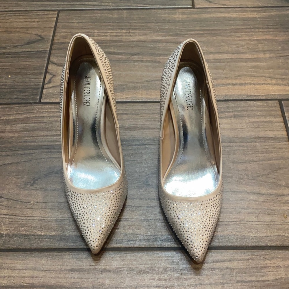 Nude rhinestone heels